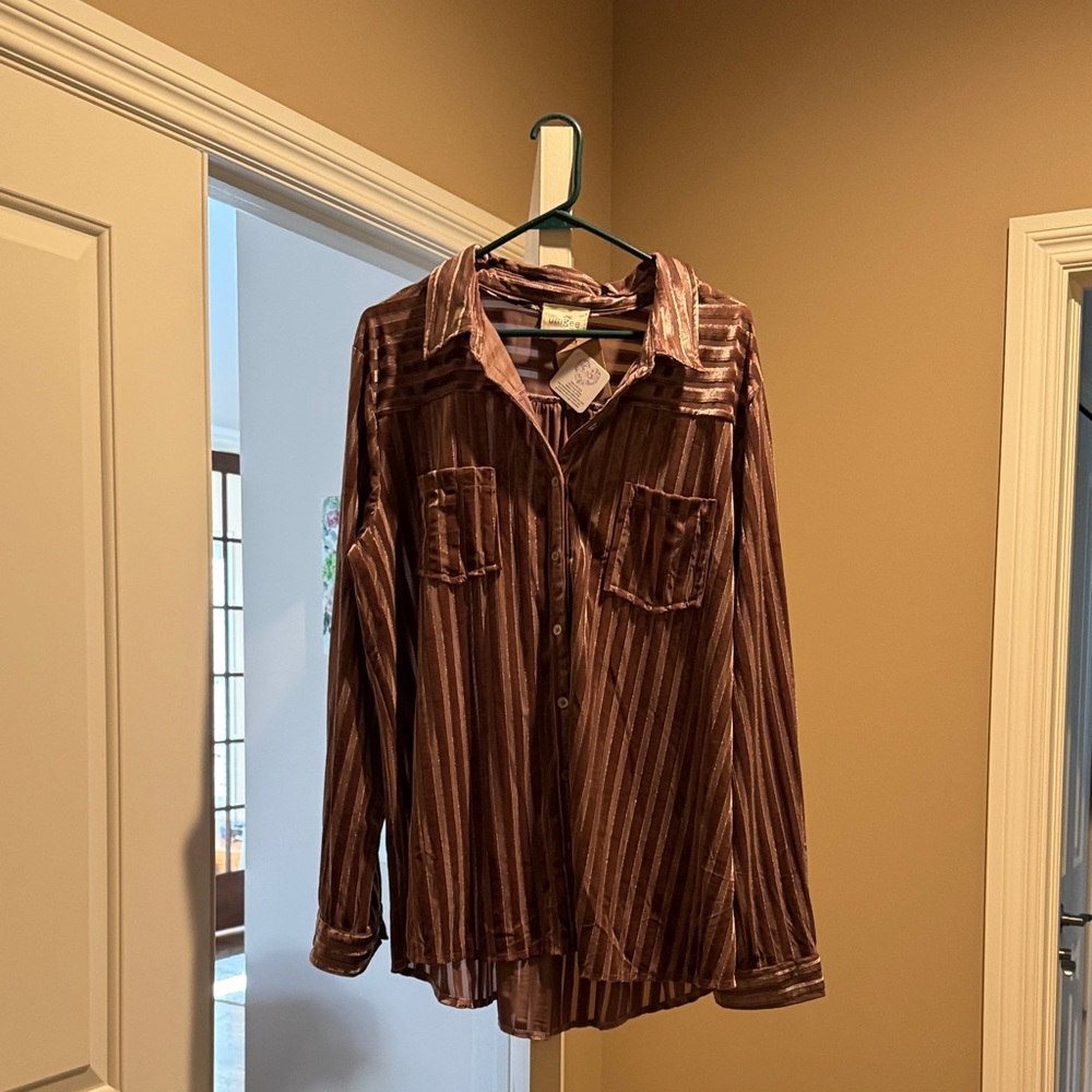 Umgee Burgundy Striped Button Down Shirt